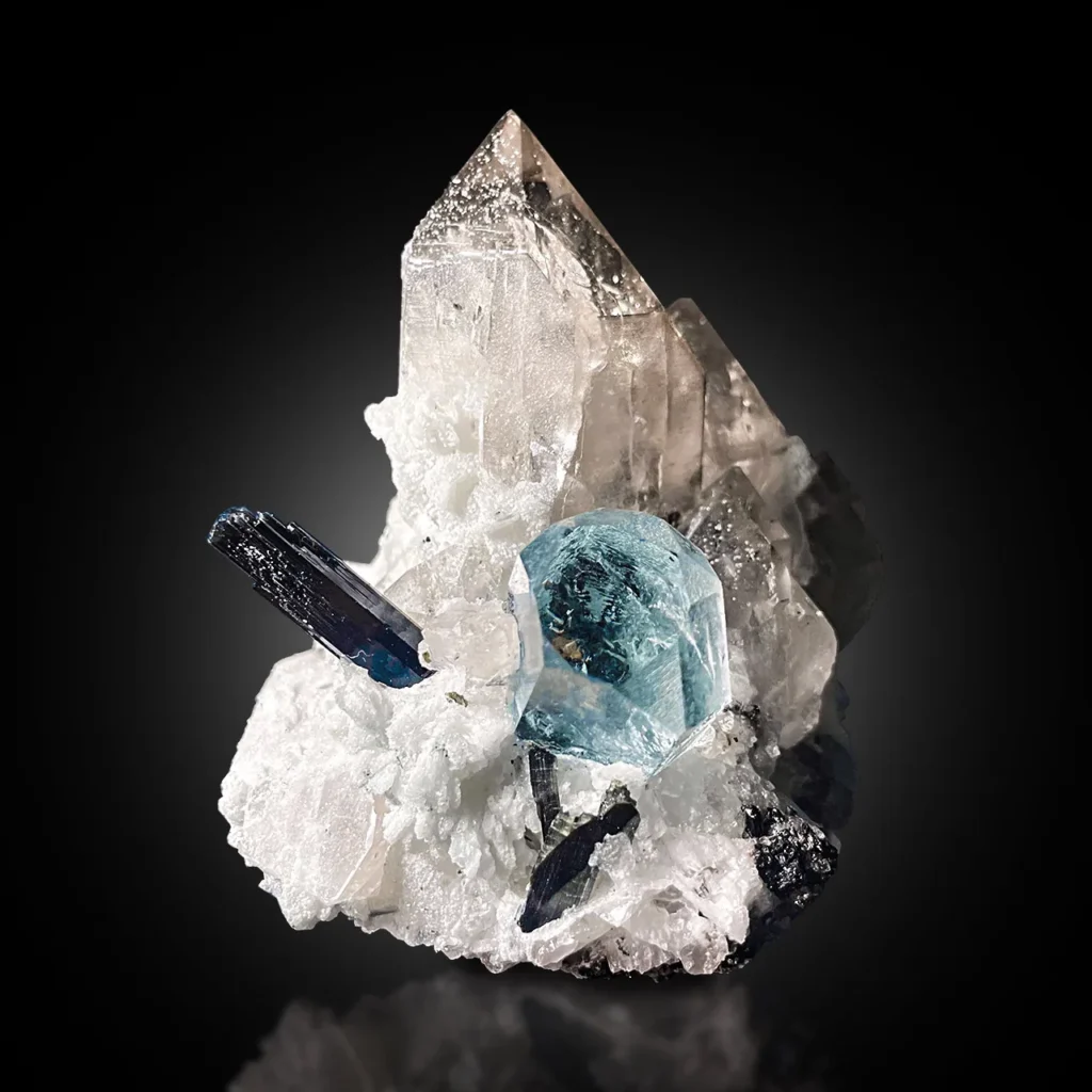 Aquamarine with Quartz, Black Tourmaline and Feldspar